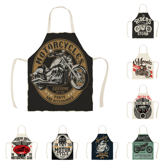 Creative Motorcycle Poster Art Letter Linen Kitchen Apron